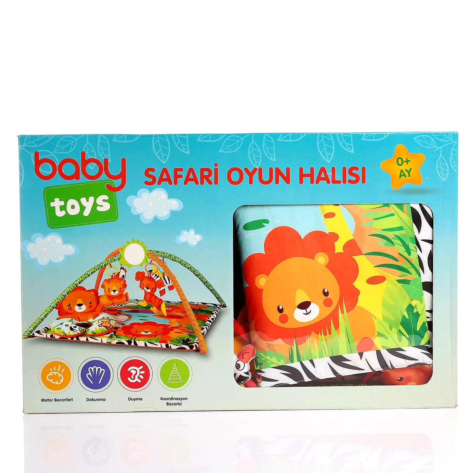 Safari Baby Play Mat 80x80, 4 Plush Toys, 1 Mirror Toy, 1 Pillow