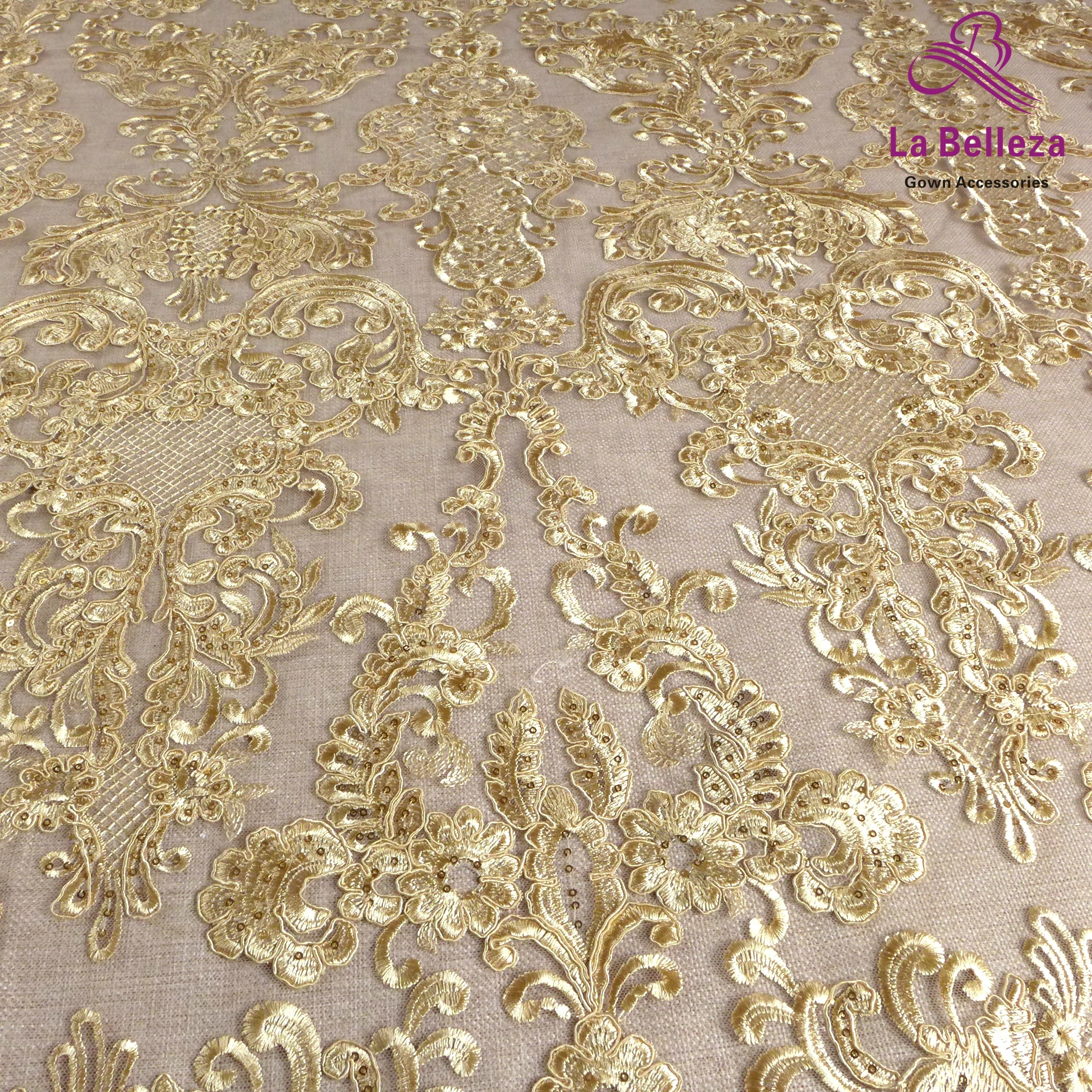 La Belleza 1 yard Gold cord sequins brand evening/wedding dress lace fabric  wine/black/off white/deep blue cord brides lace