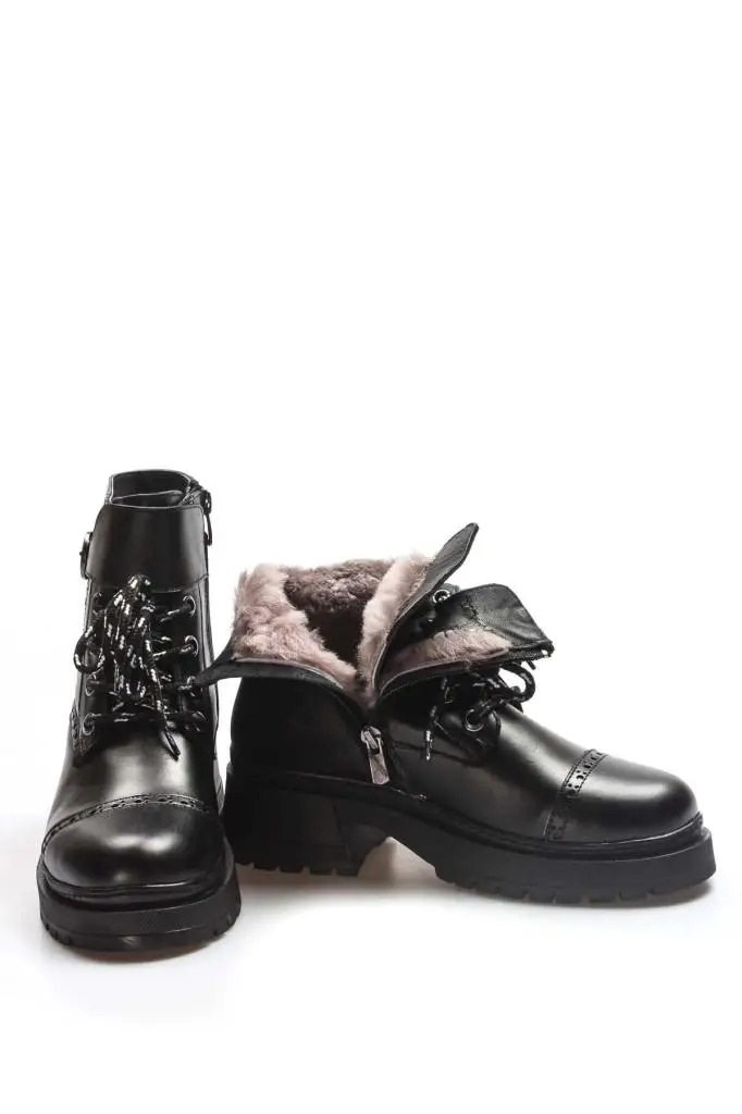 Genuine Leather Furry Women Thick Sole Boots 710 KZA6400