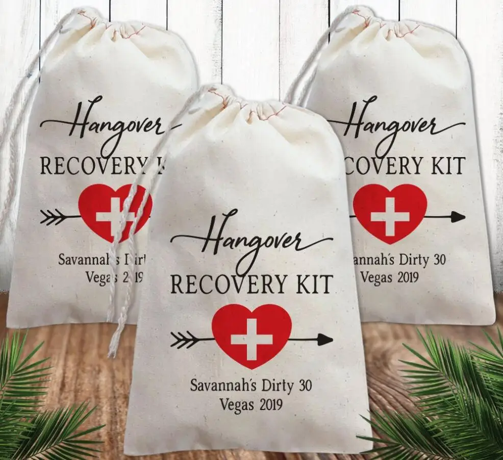 Custom bachelorette Hangovers Kit Personalized Recovery Kit Canvas Bag For Birthday Wedding or Bachelorette Party gift bags