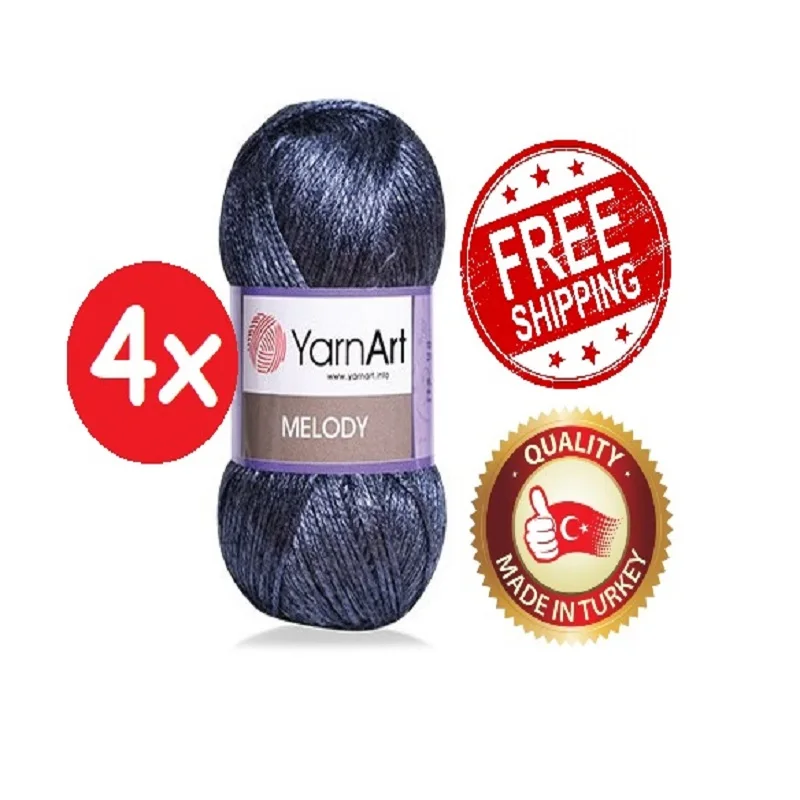 YarnArt Melody 4 LOT/BALLS -Free Shipping Knitting Yarn Crochet Silky Shiny Silvery Bright Glitter Tinsel Sym Cotton Wool Thread