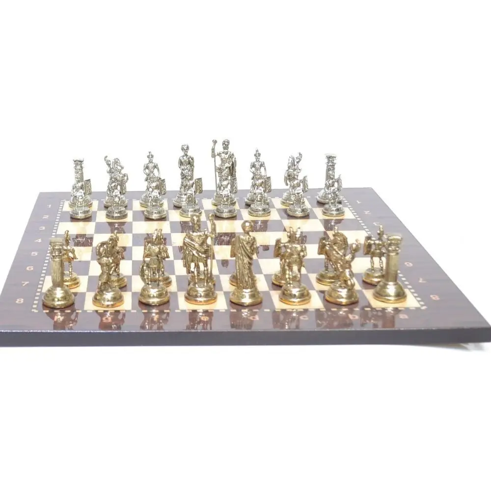 Roman Chess Set Luxury Chessboard Game Metal Chess Pieces Wooden Game Pieces New Home Gift Gift for Friend, Father Sports Gifts