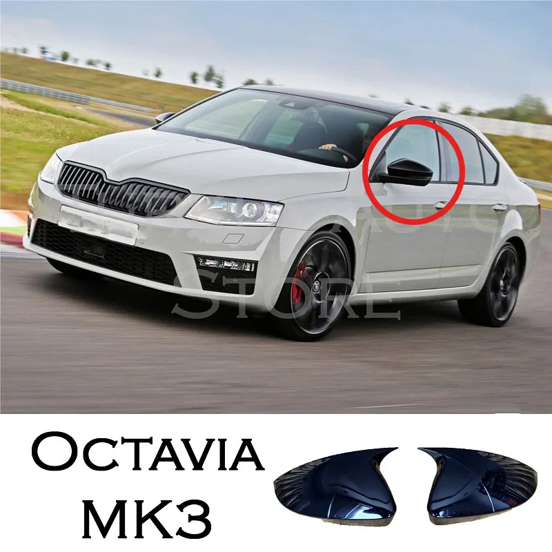 Bat Side Mirror Cover for Octavia MK3 Skoda VRS 2012-2020 Car Accessories Shiny Piano Black Tuning Auto Sport Bat Design TSI TDI