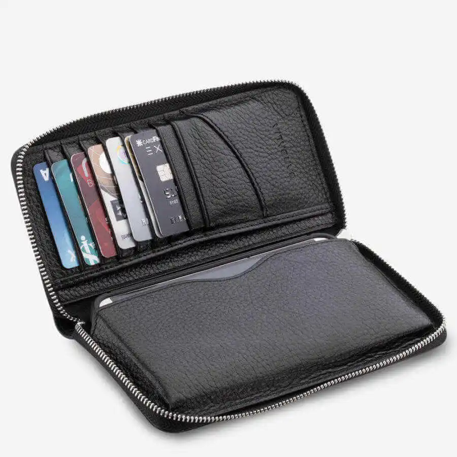 Customisable Unisex Big Size Zipper Leather Wallet with Mobil Phone Holder Black Purse Casual Quality Luxury Stlaylısh Detailed