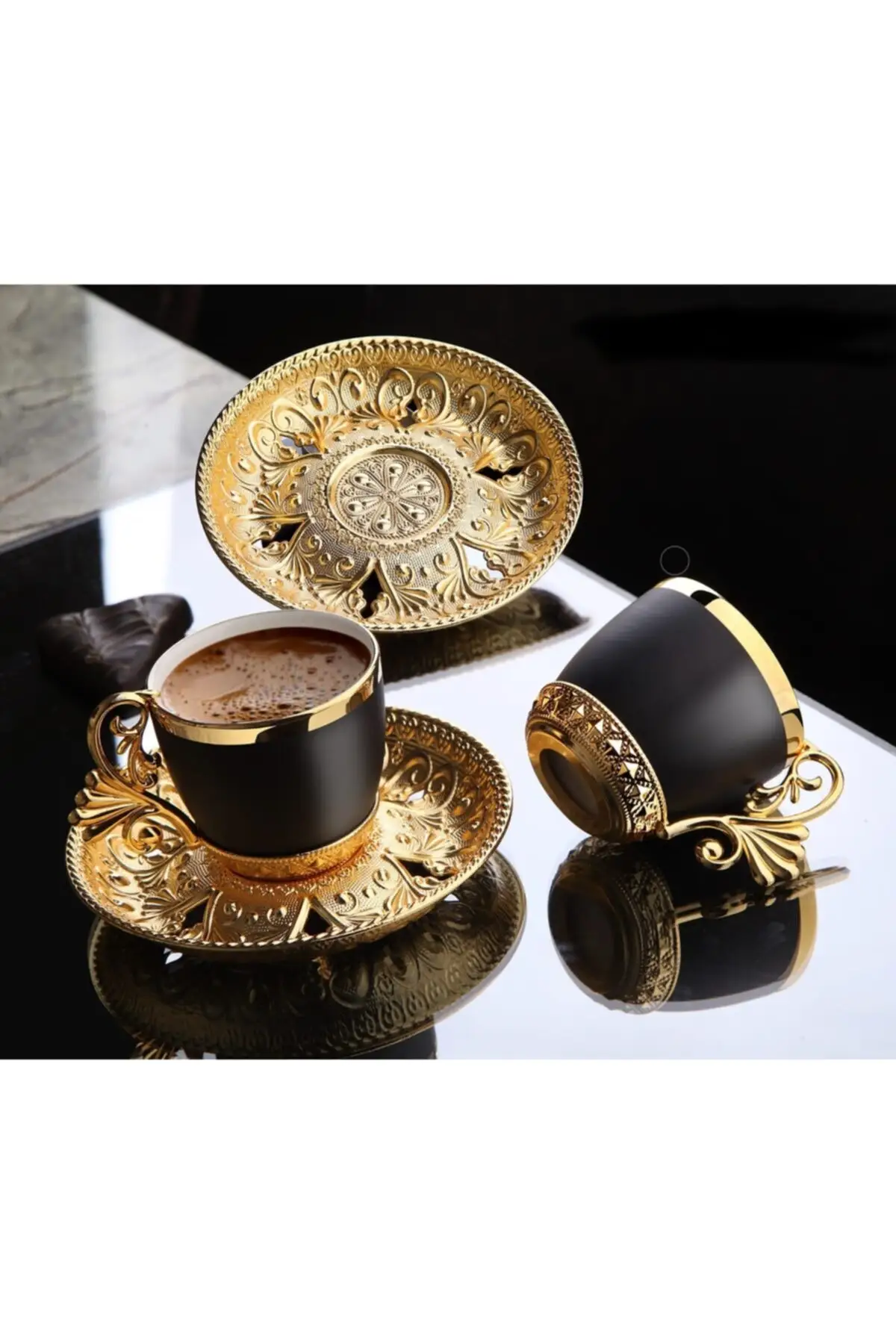 MHK Collection Ottoman Series Gold Black 6 Seater Coffee Cup Set, ottoman-1 silver Turkish Golden Coffee Cups and Saucers