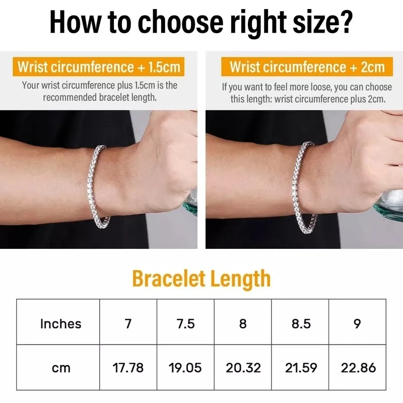 Hip hop 3-5Mm Cubic Zirconia Tennis Bracelets Iced Out Chain Gemstone Wedding Bracelet For Women Men Argenteous Luxury Jewelry
