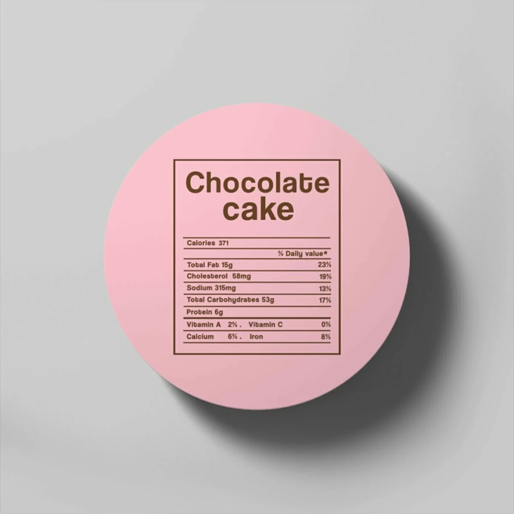 

Chocolate Cake Nutrition Facts Food Funny Christmas Thanksgiving Coaster Dessert Dinner Round Wine Coffee Tea Cup Mat Gift