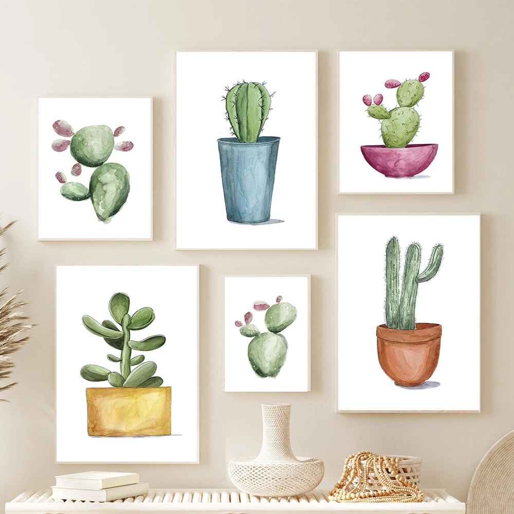 

Nordic Watercolor Flower Painting Wall Picture Home decoration Posters And Prints Cactus Pot Plant Art Canvas Paintings No Frame