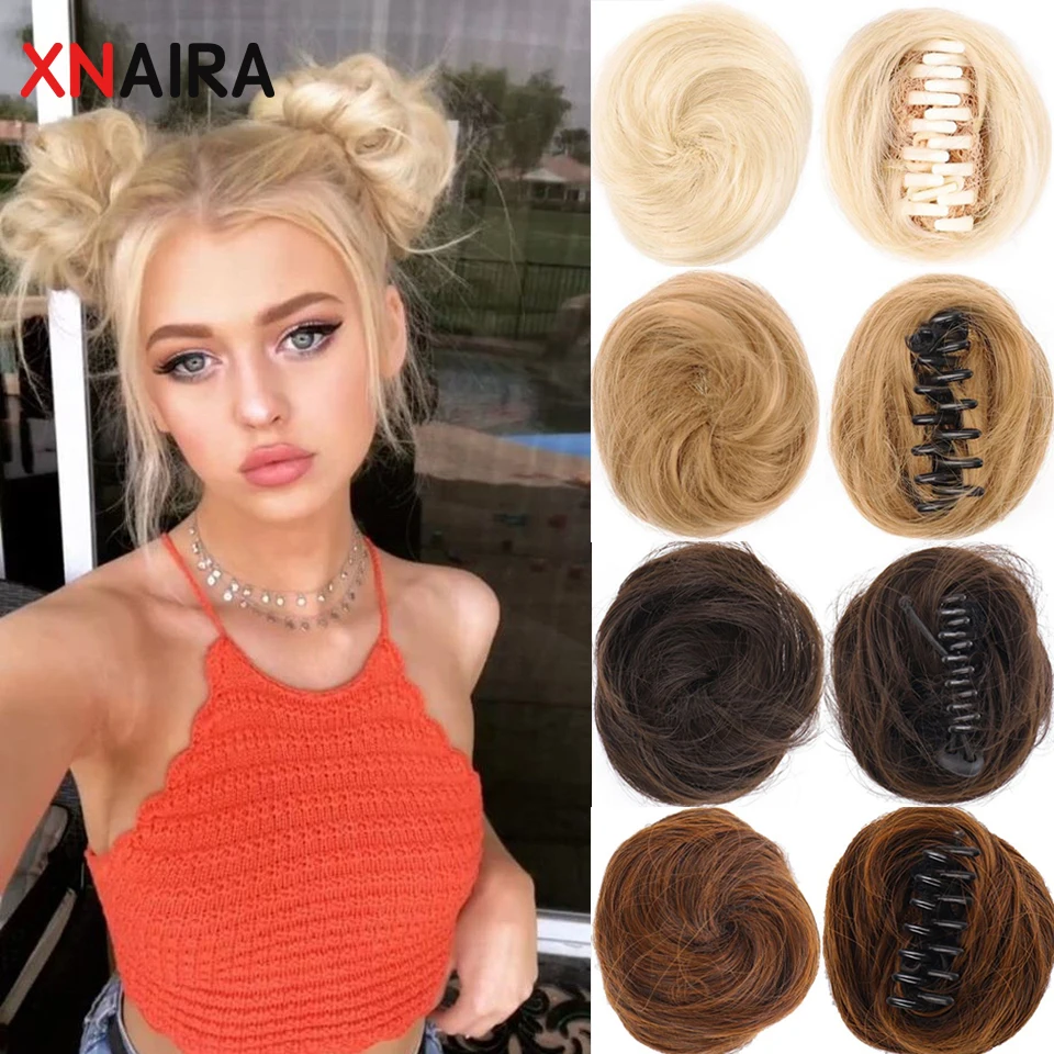 XNaira Synthetic Claw Clip Bun Bun Curly Clip Heat Resistant Women\'s Hair Blonde White Black Bun Wig