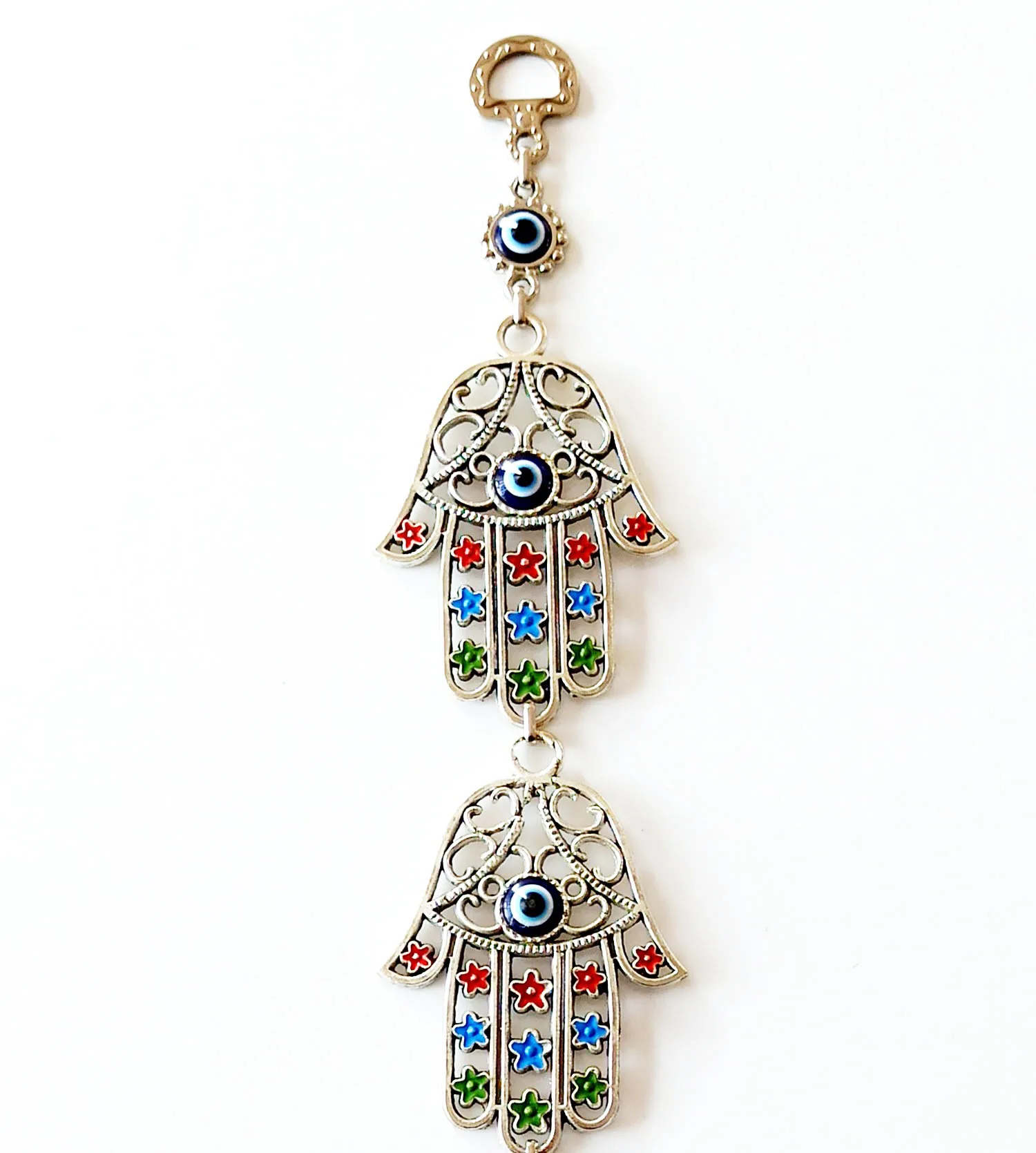 Evil Eye Beaded Flower Embroidered, Silver Color, Hamsa Hand Wall Ornament