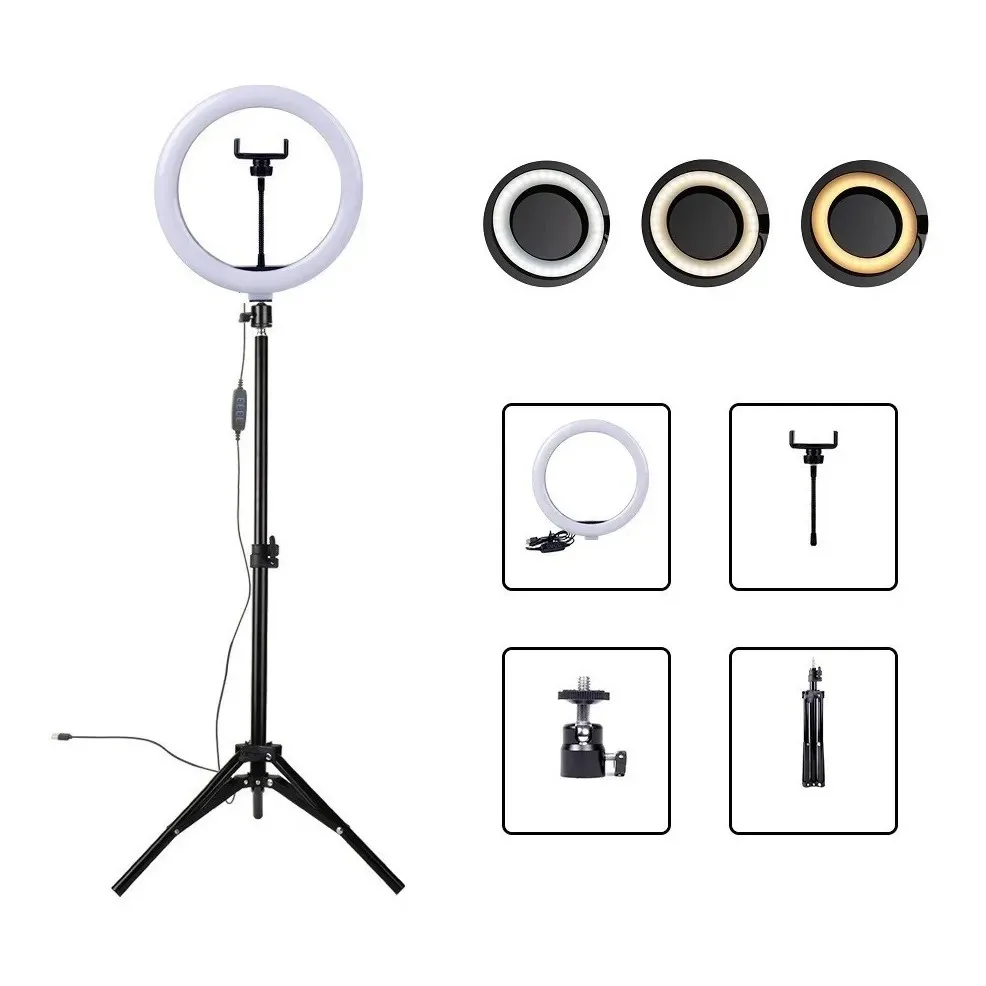 Iluminador Led Filmagem Ring Light 10 Polegadas Com Tripé Alongado