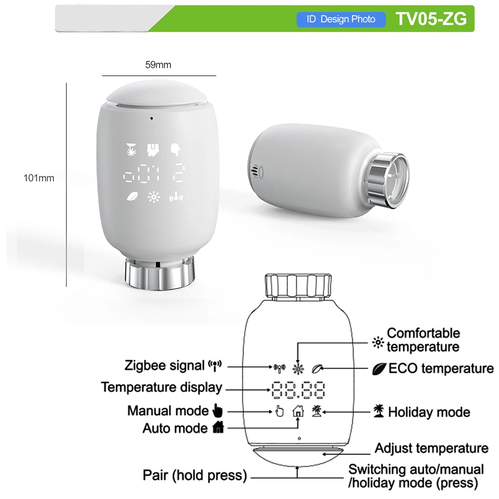 Qiumi Zigbee Thermostat Radiator Valve,Smart Programmable Thermostat,Temperature Heater,eTRV,Alexa,Google home