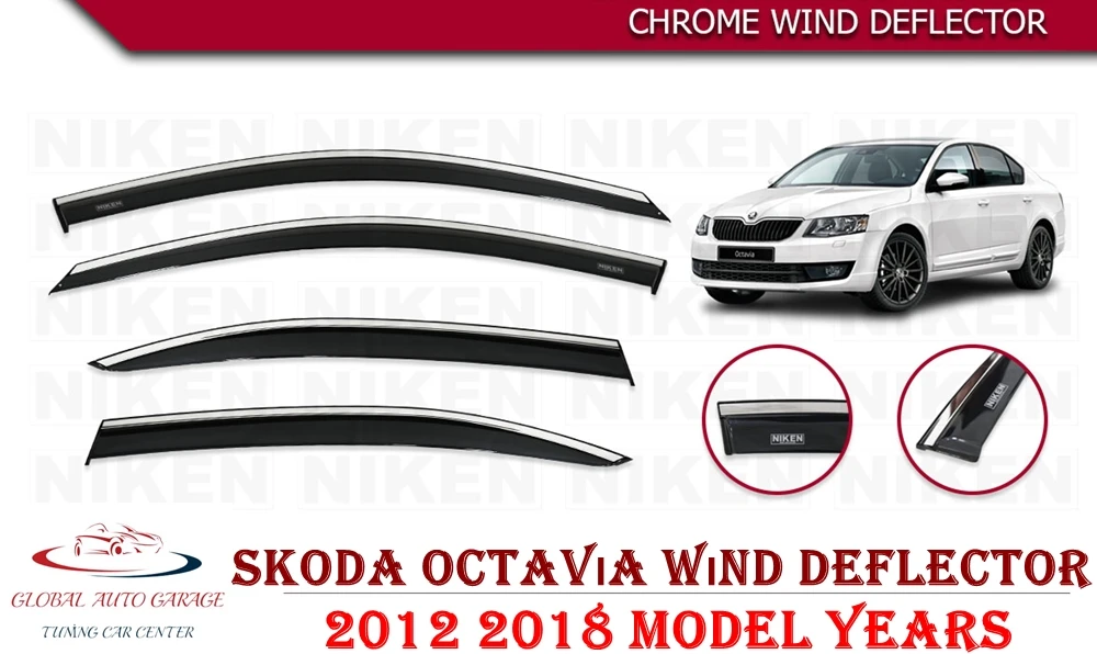 For Skoda Octavia Chrome Rain Wind Deflector 2012 2013 2014 2014 2016 2017 2018 Sunshade Rain Guards Curtain Car Windshield Auto