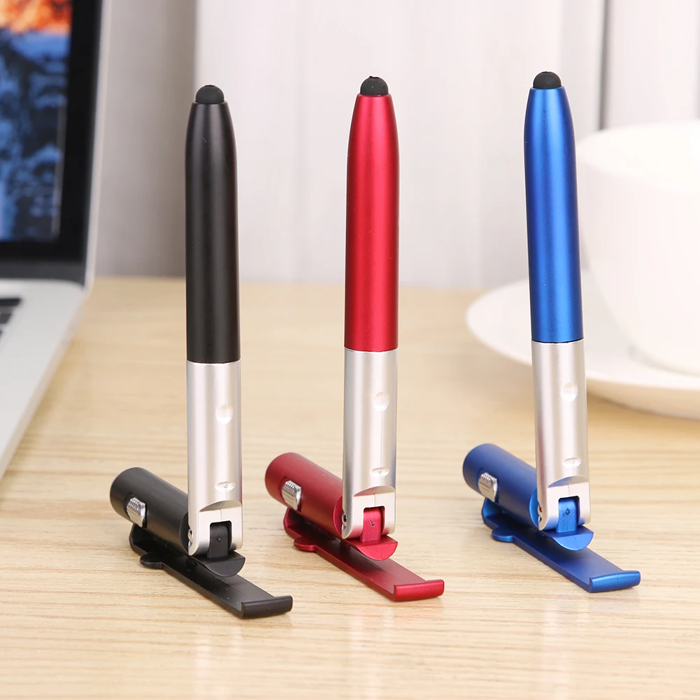 4 in 1 Multifunctional Folding Ballpoint Pen LED Light Mobile Phone Stand Holder Pen School Office Stationery Supplies