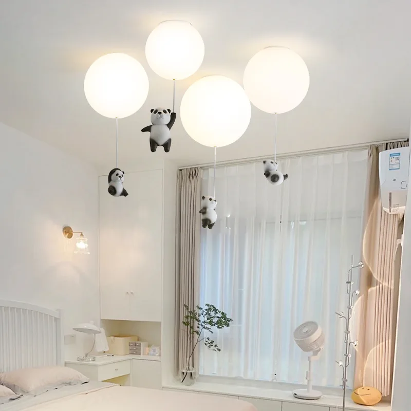 Panda criativo led lustres luzes balão bonito do bebê crianças quarto sala de estar jantar pingente pendurado iluminações designer