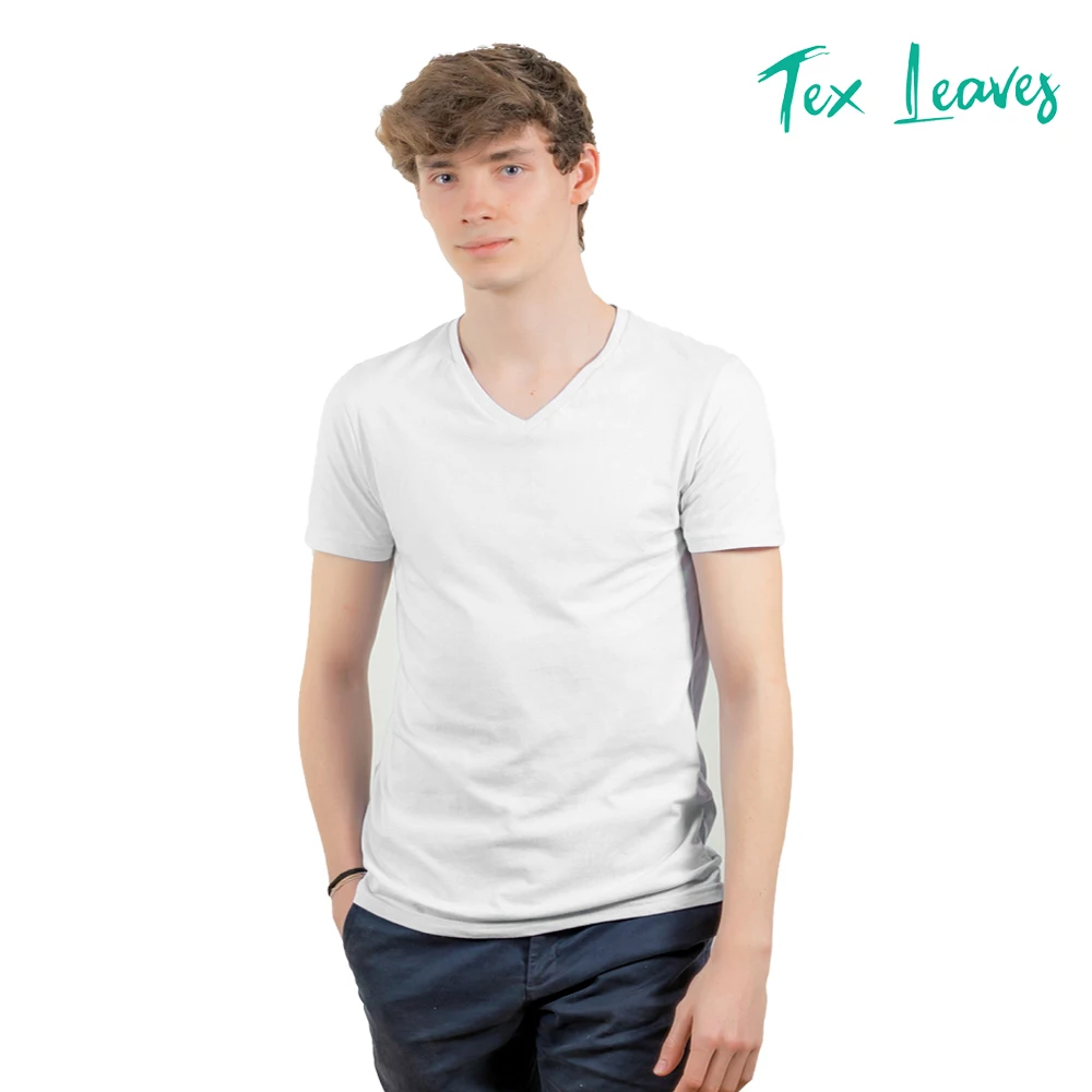 TEX LEAVES-tshirt man neck spike, 100% organic cotton