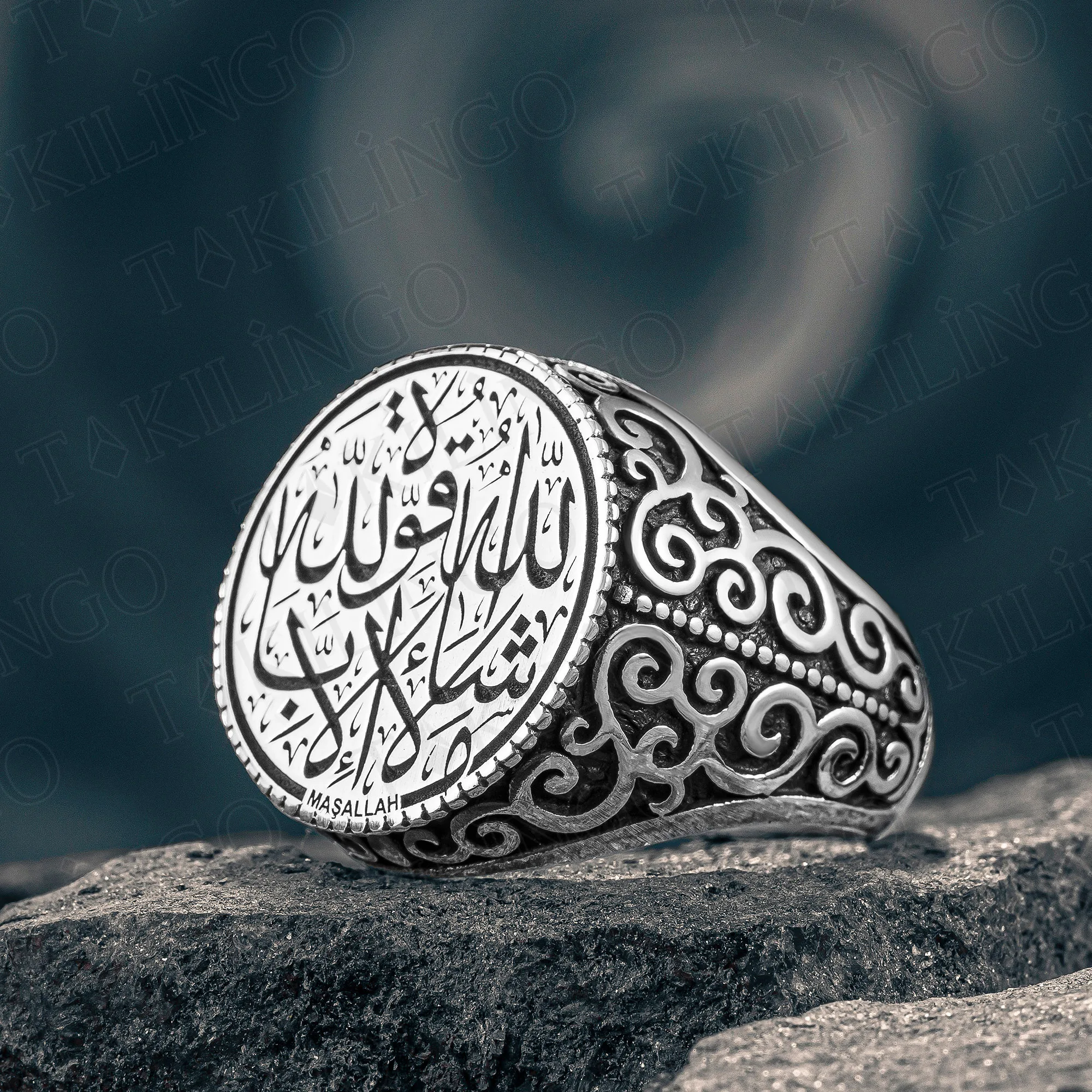 Elegant Design Solid 925 Sterling Silver Islamic Masallah Writing Men's Ring Allah High Quality Handmade Jewelry Gift For Him