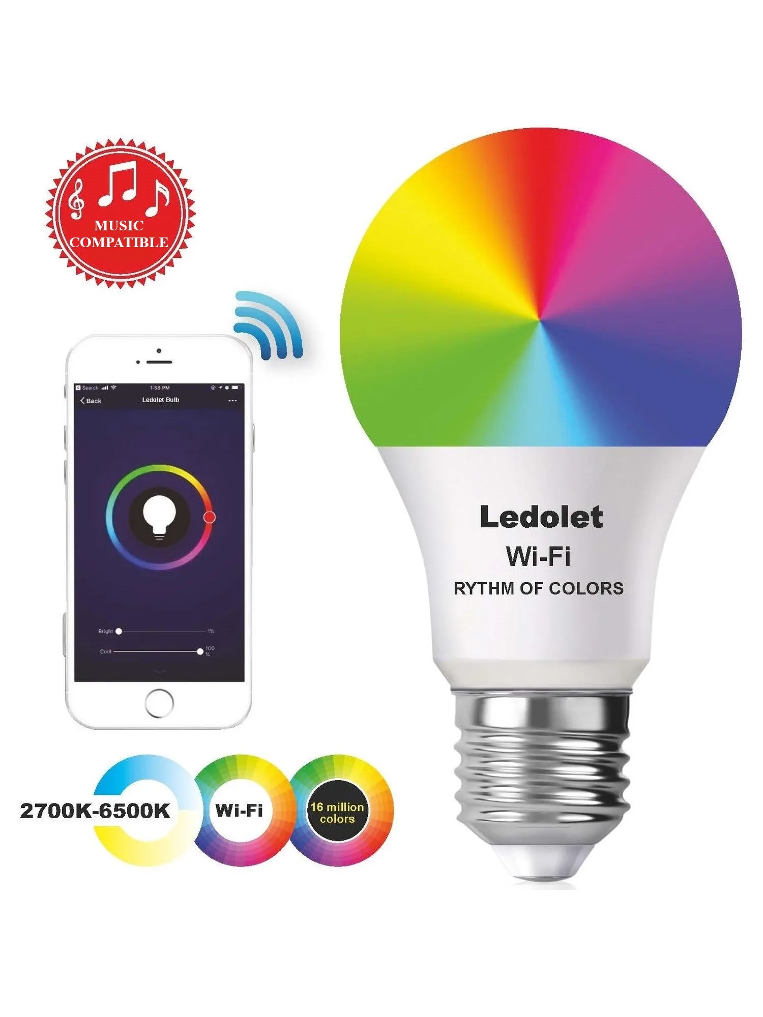 9W WiFi Smart Light Bulb E27 LED RGB Lamp Work with Alexa/Google Home 85-265V RGB + White Dimmable Timer Function Magic Bulb Decor