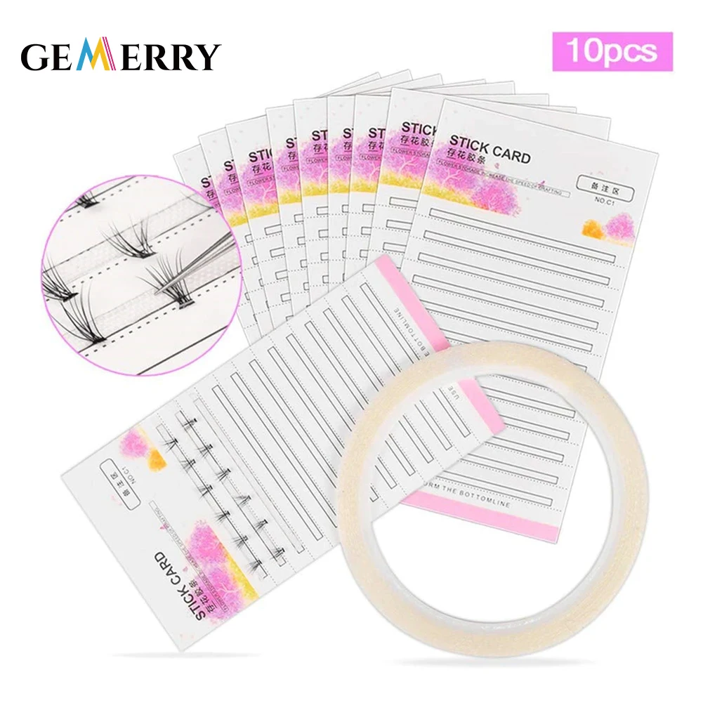 10Pcs Grafting Lash Card Hand Palette For Eyelash Extension Blossom Stick Premade Storage Pads Fans Volume Sticky Strip Tape