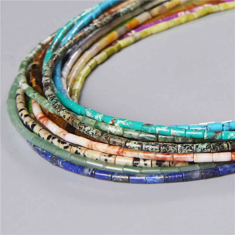 2x4mm Beads Small Size Natural Stone Loose Cylindrical Spacer Seed Tube Beads For DIY Jewelry Making Spacer Beads Whosale 15.5\