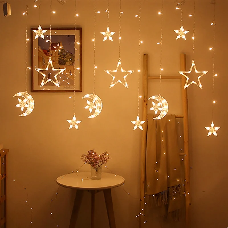 Moon Star LED Fairy String Light Garland EID Mubarak Ramadan Decoration 2023 Holiday Lighting Ramadan Mubarak Lights Decoration