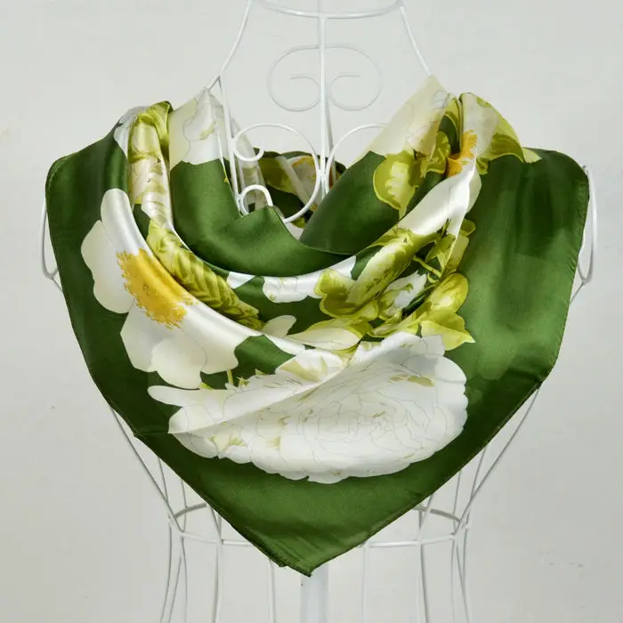 90*90cm Orange White 100% Mulberry Big Square Silk Scarves Printed,Fashion Hot Sale 100% Silk Crepe Satin Scarf Shawl