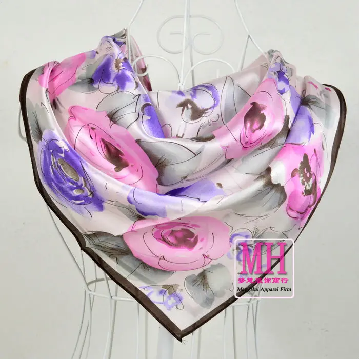 90*90cm Orange White 100% Mulberry Big Square Silk Scarves Printed,Fashion Hot Sale 100% Silk Crepe Satin Scarf Shawl
