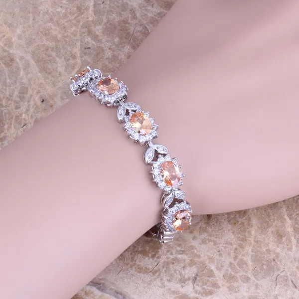 Good-Looking White CZ Champagne Cubic Zirconia Fashion Jewelry Link Chain Bracelet 7 inch S0402
