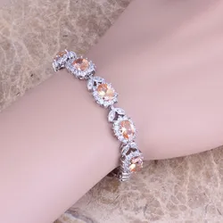 Good-Looking White CZ Champagne Cubic Zirconia Fashion Jewelry Link Chain Bracelet 7 inch S0402