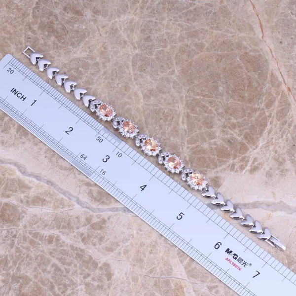Good-Looking White CZ Champagne Cubic Zirconia Fashion Jewelry Link Chain Bracelet 7 inch S0402