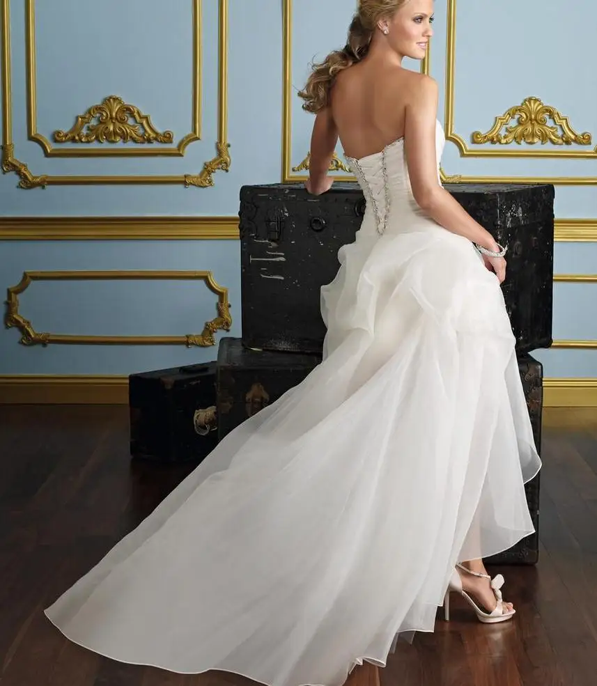 BANVASAC – robe de mariée plissée sans bretelles, avec des Appliques en dentelle, haute et basse, avec traîne à perles, dos nu, Photos réelles