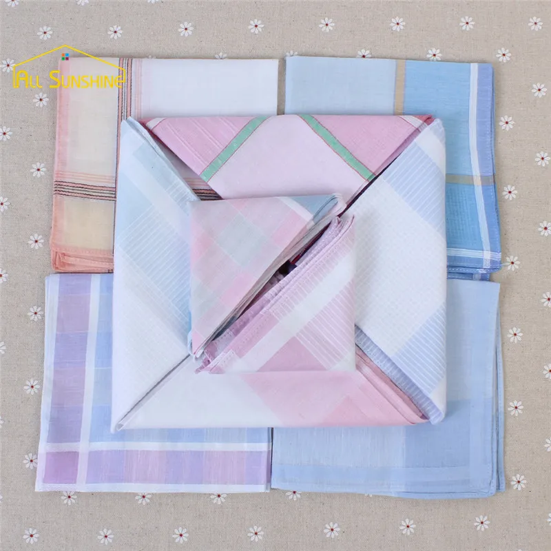 10Pcs Striped Plaid Handkerchief Cotton Printing Hanky Men's Business Pocket Square Towel 29*29CM Wedding Hankies 5