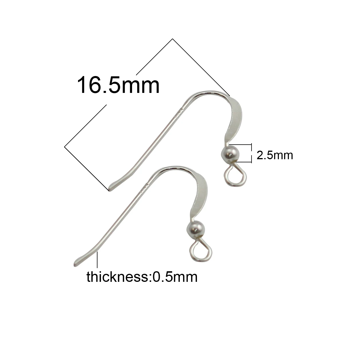 Beadsnice ID38847smt17 925 Sterling Silver 16.5mm Earwires  24 Gauge French Earring Hook Earring Components