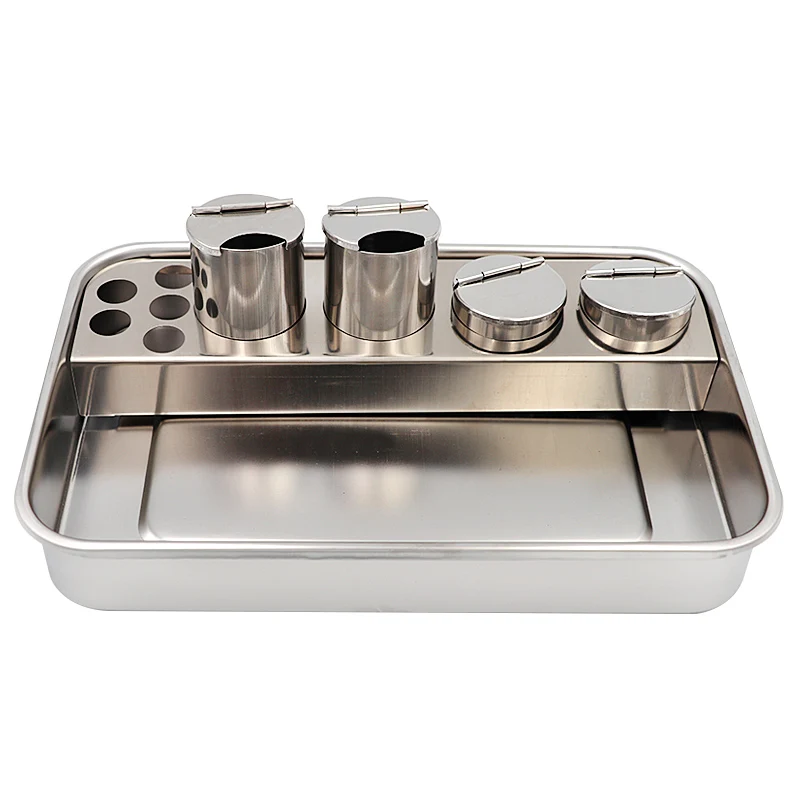 1set Dental Stainless Steel Tools Tray with 4 Bottles Oral Material Storage Box Dental Lab Instruments Plate with Bottles