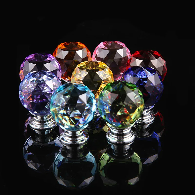 JD 4PCS Colorful Round Ball Crystal Glass Handle Color Crystal Handle Single Hole Cabinet Door Drawer Handle Furniture Hardware