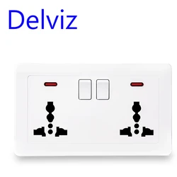 Delviz EU standard universal socket, With switch control socket function,UK White Multi-function international three-hole socket