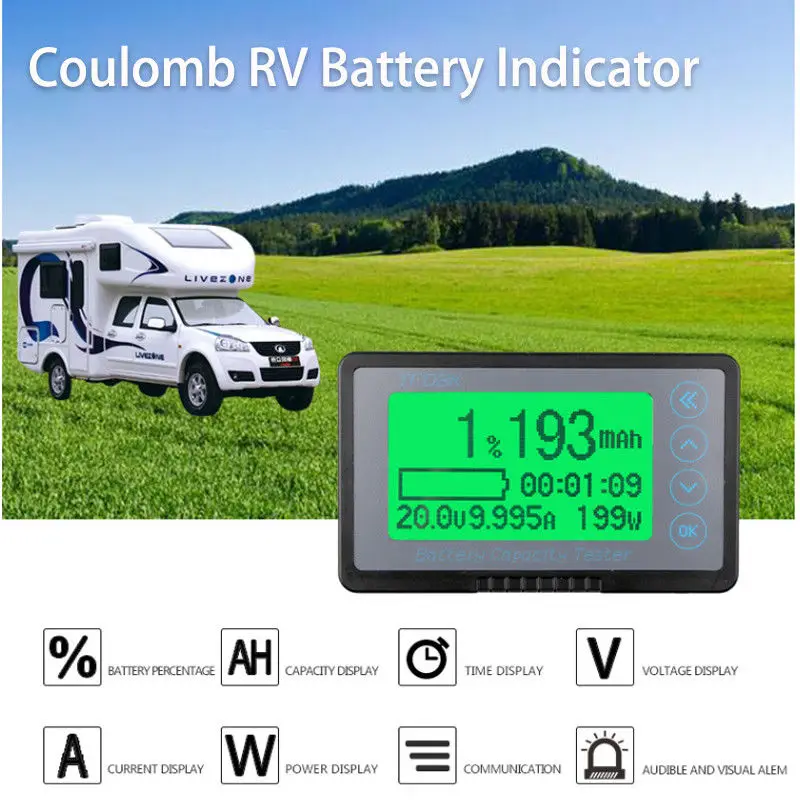 DC 50A 100A 350A 500A Coulomb Meter Battery Monitor Capacity Indicator Voltmeter ammeter Lithium Lead Acid 12v 24V 36v 48v CAR