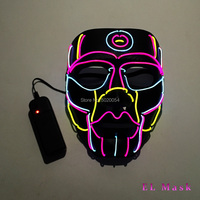 Hot Selling Neon Led Luminous Mask Colorful Horror Face Mask With 3V 2AA battery Inverter for Halloween Scary Theme