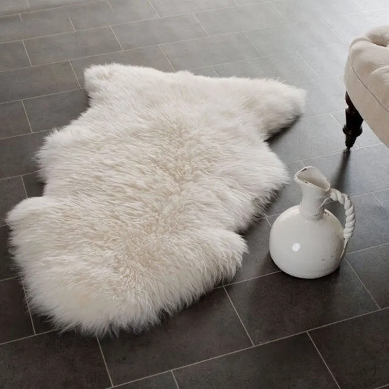 Fur Artificial Sheepskin Hairy Carpet for Living Room Bedroom Rugs Skin Fur Plain Fluffy Area Rugs Washable Bedroom Faux Mat 45