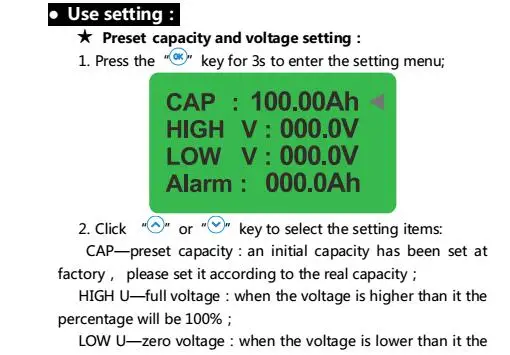 DC 50A 100A 350A 500A Coulomb Meter Battery Monitor Capacity Indicator Voltmeter ammeter Lithium Lead Acid 12v 24V 36v 48v CAR