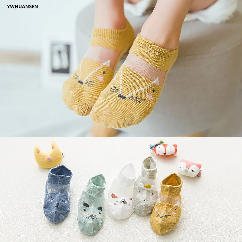 5 Pairs/lot 1 to 7 Yrs Spring Summer Thin Girls Sock Kids Cotton Mesh Boat Sock Lovely Animal Breathable Toddler Boys Ankle Sock