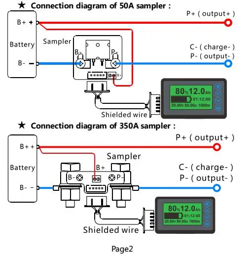 DC 50A 100A 350A 500A Coulomb Meter Battery Monitor Capacity Indicator Voltmeter ammeter Lithium Lead Acid 12v 24V 36v 48v CAR