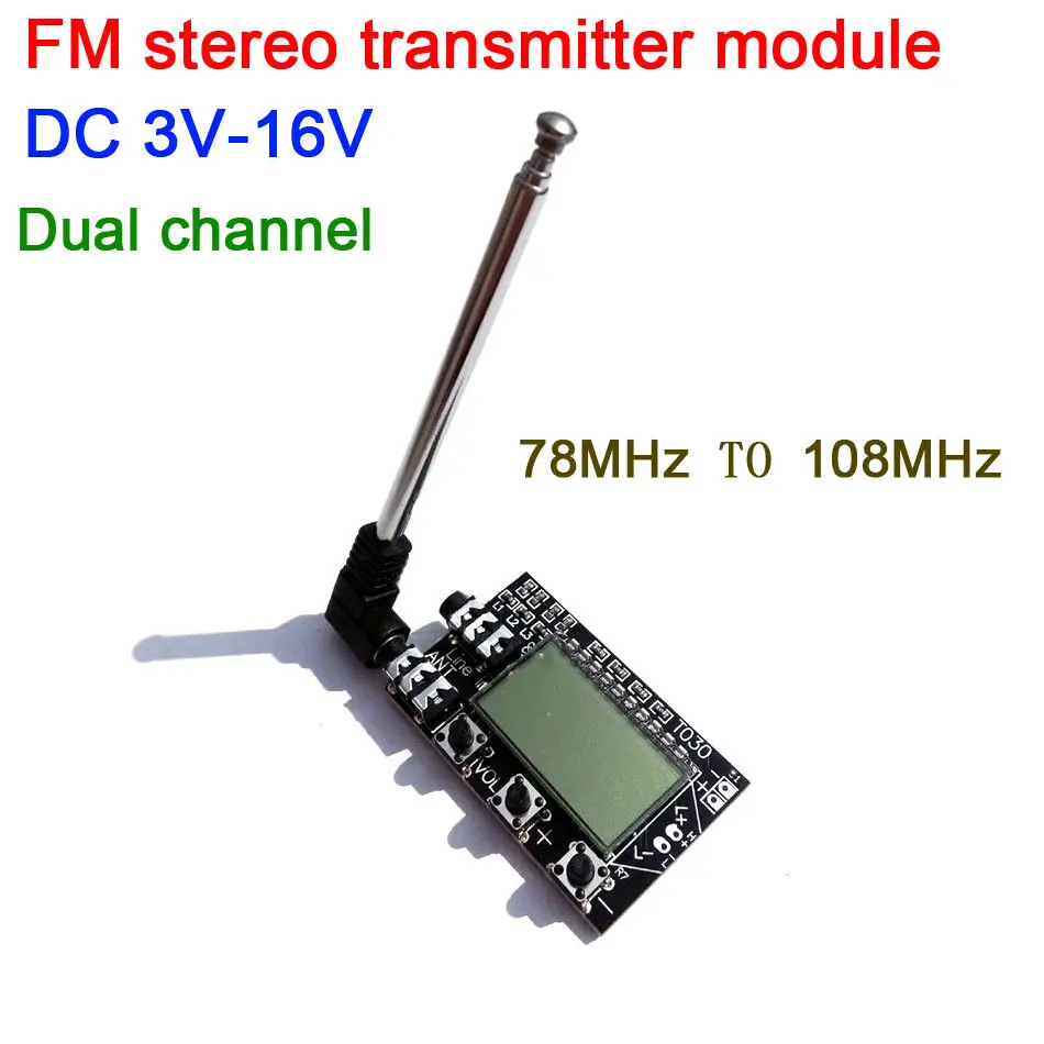 Digital LCD 2 channel FM stereo transmitter board wireless audio transmission fm 78MHz to 108MHz module with antenna