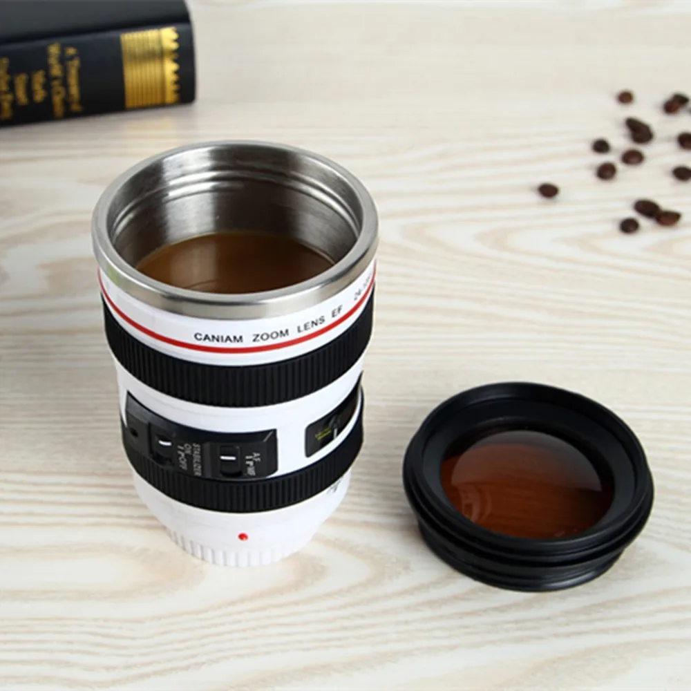 Camera Lens Mug Coffee Mug With Lid Fantastic Coffee Mugs Stainless Steel Tea Cup 24-105mm 1:1 Caneca Lente Cups Drinkware30