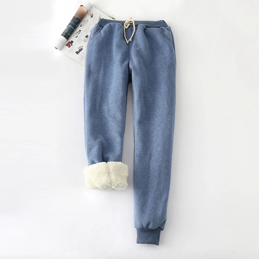 Women's Winter Lambskin Thick Elastic Waist Pants Loose Cotton Harem Pants Casual Fleece Soft Warm Trousers Oversized Sweatpants