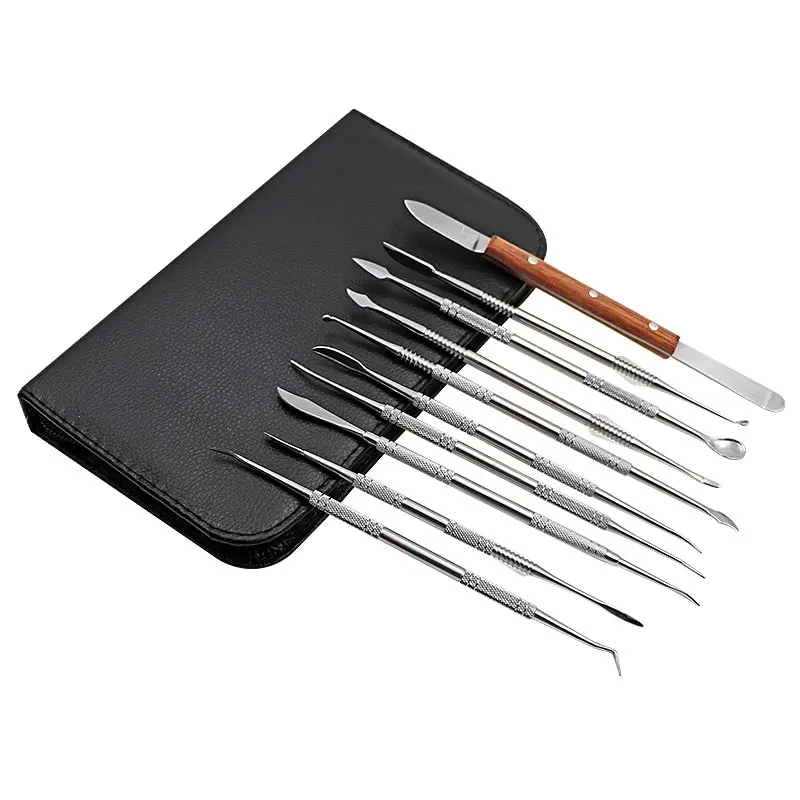 10pcs Dental Wax Carving Tools Set with Kit Carver Mixing Spatula Knife Dental Lab Equipment Stainless Steel Double Ends