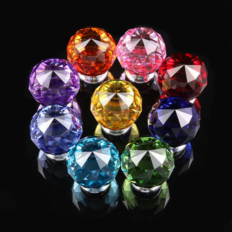 JD 4PCS Colorful Round Ball Crystal Glass Handle Color Crystal Handle Single Hole Cabinet Door Drawer Handle Furniture Hardware