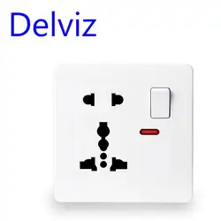 Delviz Wall Power socket panel 13A International standard Universal 5 Hole Switched control LED indicator, AC 110 250V,86mm*86mm