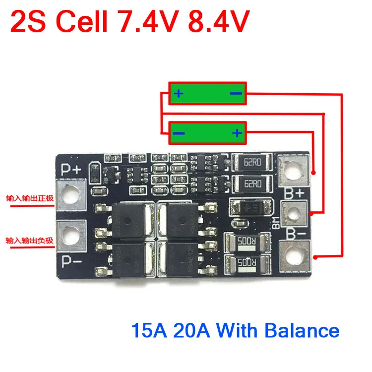 2S 15A 20A komórka 7.4V 8.4V 18650 płyta zabezpieczająca baterię litową z balansem ładowarka litowo-jonowa BMS chroni przed światłem LELED silnika