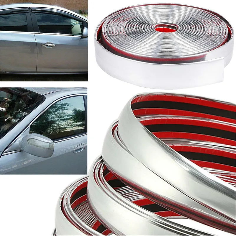 3M Silver Car Chrome DIY Molding Decorative Strip For Grille Window Bumper Door Edge Scratch Protection Cover Car Shape Sticker